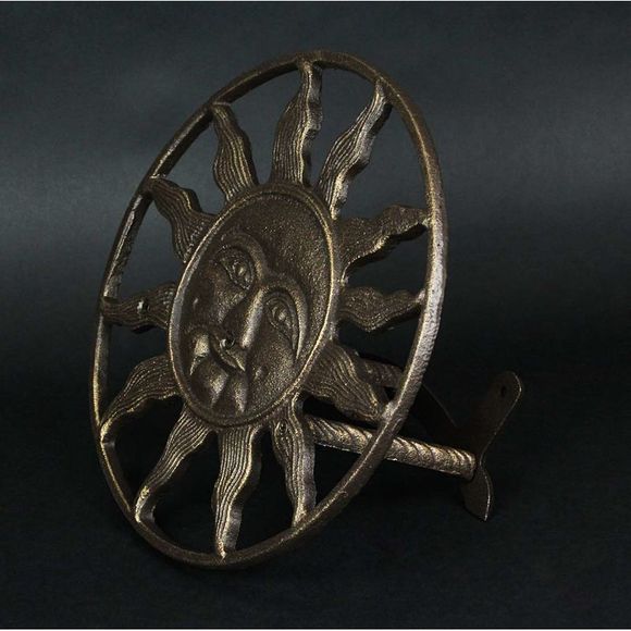 Cast Iron Sun Face Decorative Wall Mounted Hanging Garden Hose Holder Bronze - Picture 6 of 6